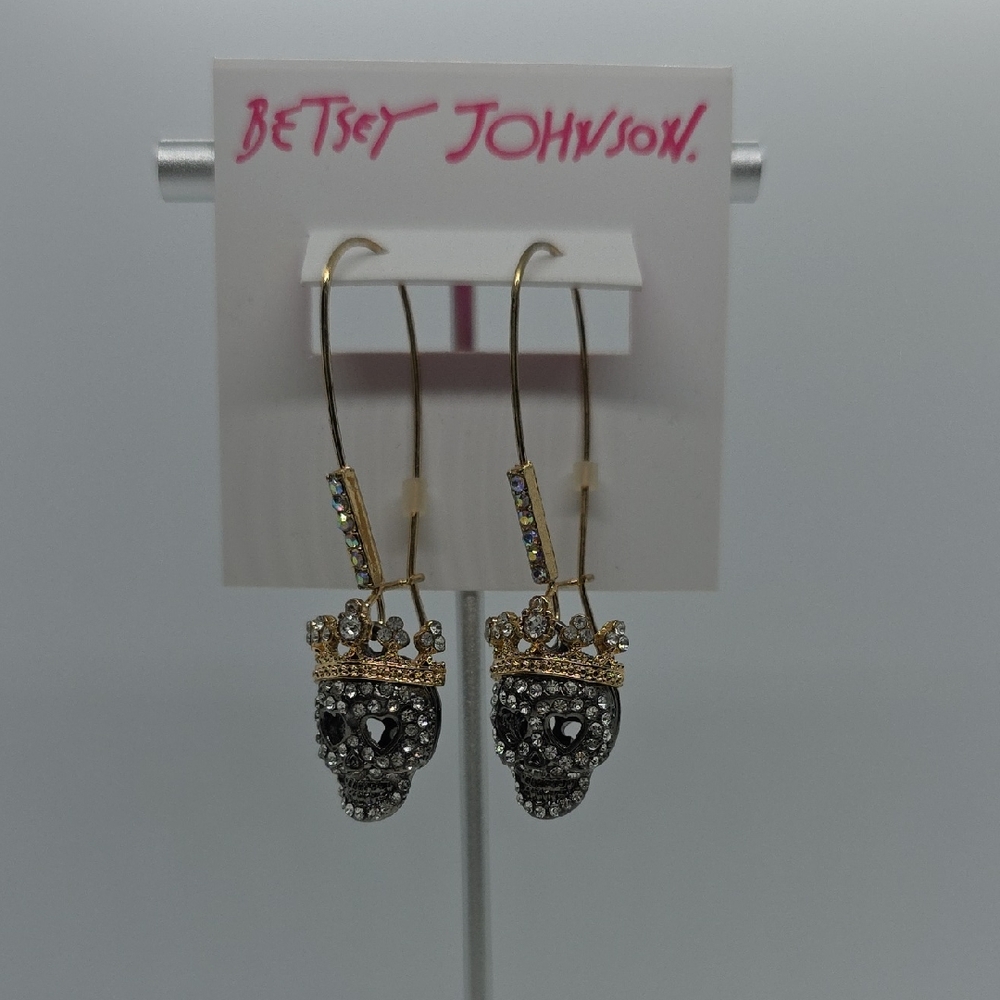 Betsey Johnson Skull Earrings Gold and Silver